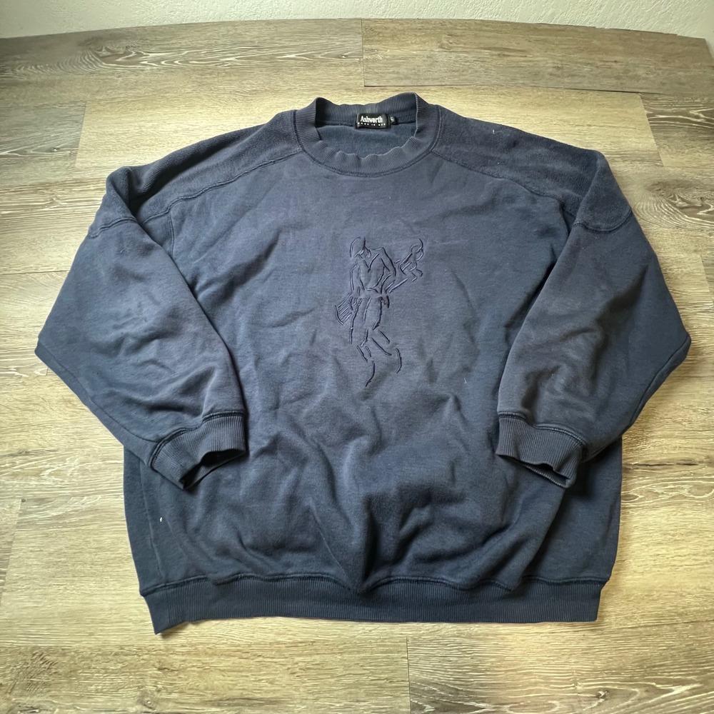 Ashworth Sweatshirt Mens L Navy Blue Embroidered Golf Crewneck USA Vintage